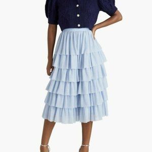 NWT HILL HOUSE HOME XSmall Pandora Tulle Midi Skirt Baby Blue Elastic Waist $250